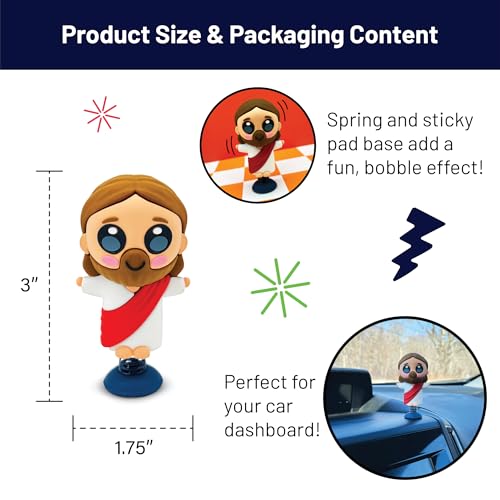 GOOFBALLS Jesus Dashboard Dancer Bobblehead – Open Arms, Adhesive Pad, Christian Car Accessory Gift
