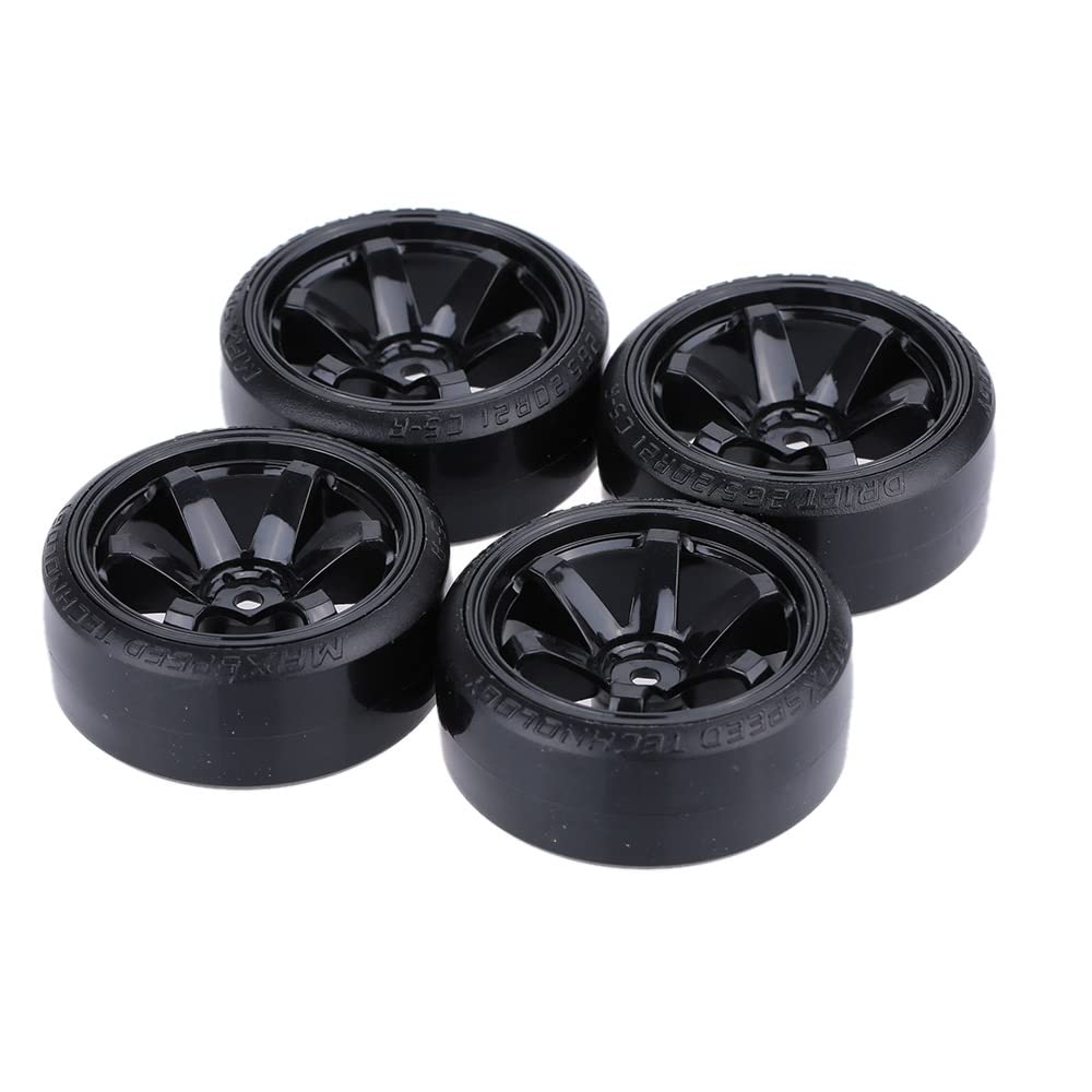 GoolRC 1/10 Drift Car Tires Hard Tyre Replacement Set of 4 (Black) - Fits Traxxas HSP Tamiya HPI Kyosho