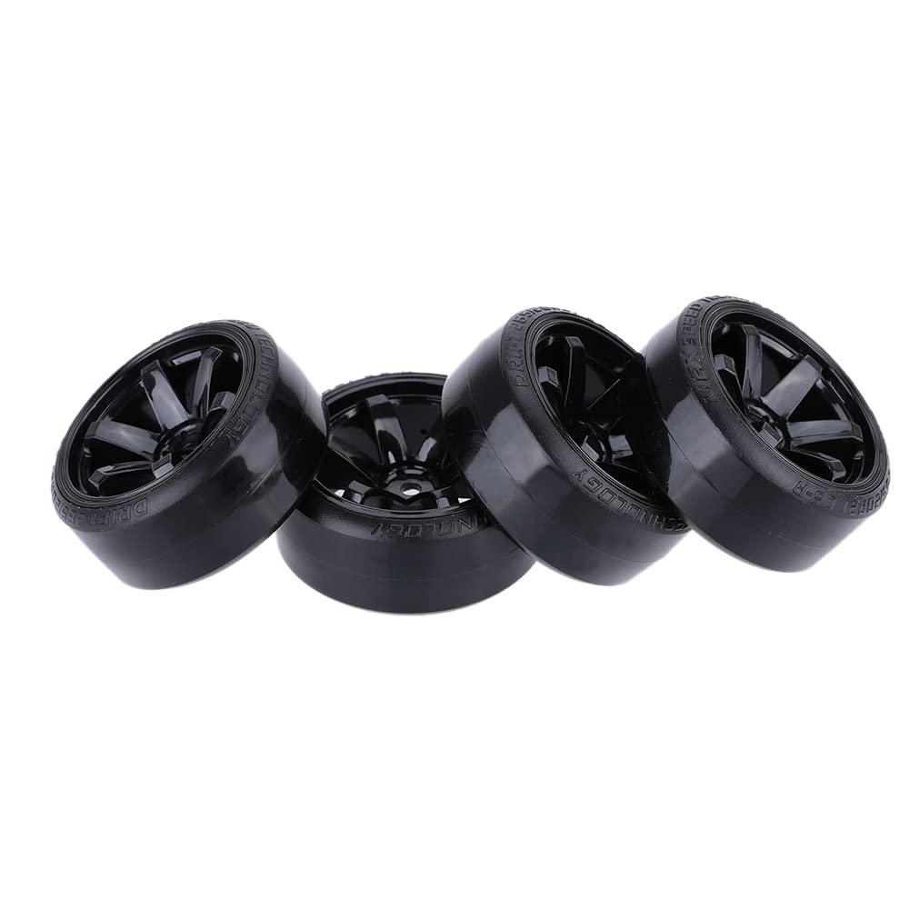 GoolRC 1/10 Drift Car Tires Hard Tyre Replacement Set of 4 (Black) - Fits Traxxas HSP Tamiya HPI Kyosho