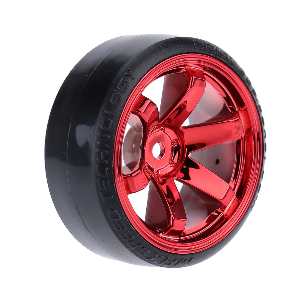 GoolRC 4-Pack Hard Plastic Drift Tires for 1/10 Scale RC Cars – Red, 61mm Diameter, 12mm Hex