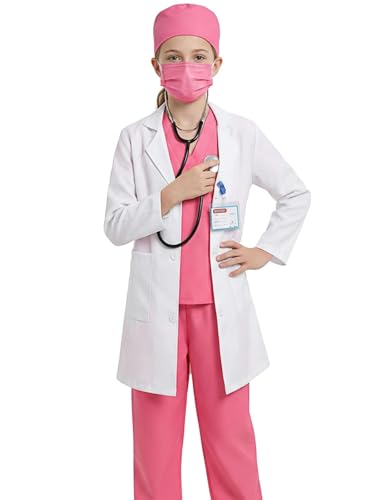 Gorkonpy Kids Doctor Costume Set with Lab Coat and Accessories for Ages 3-12