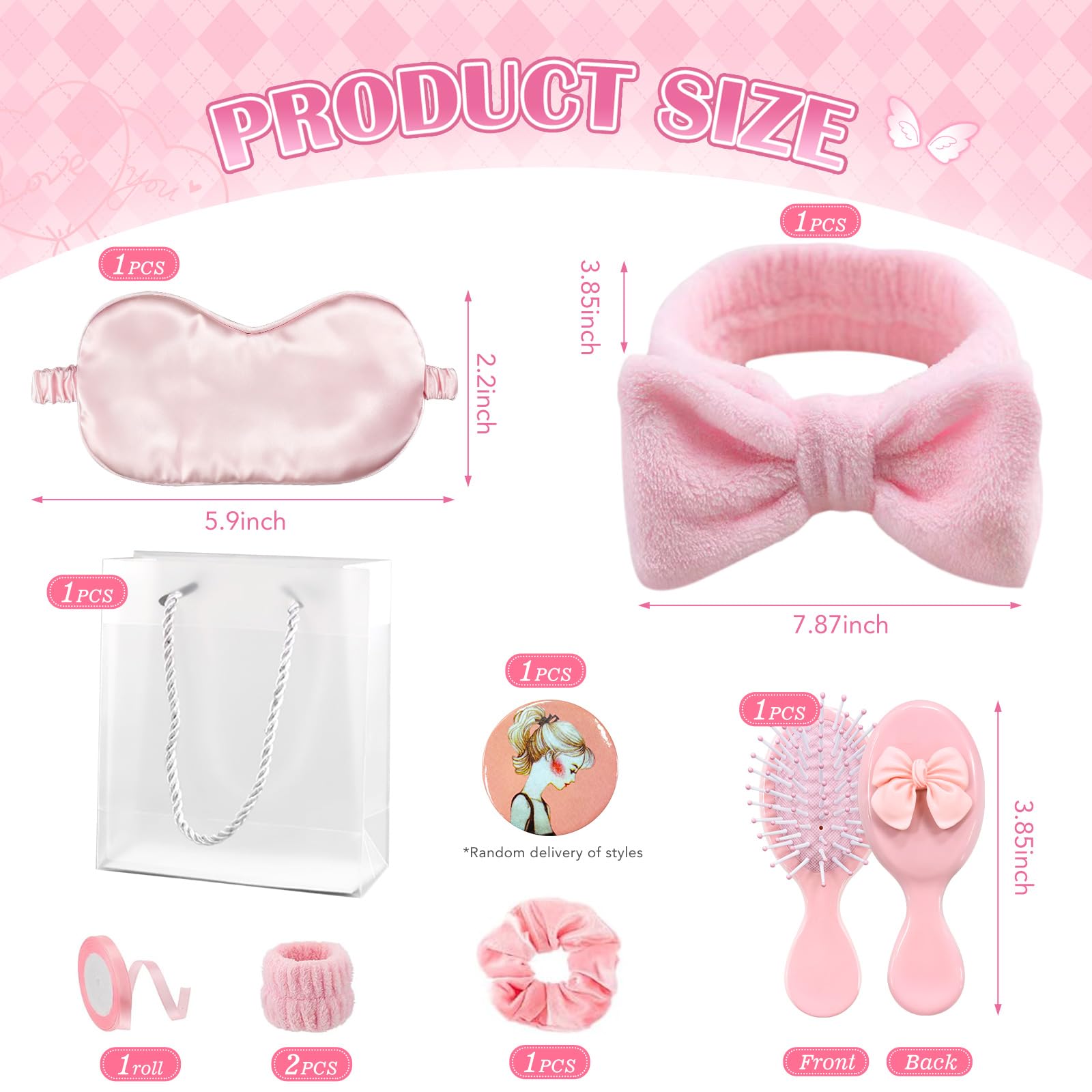 Goroovr 9-Piece Sleepover Party Supplies Kit for Girls – Pink Spa Headband, Eye Mask, Scrunchies & More