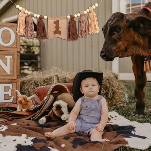 Gostman Cowboy First Birthday High Chair Banner – Brown Cowboy-Themed 1st Birthday Decor for Baby Boy's Highchair