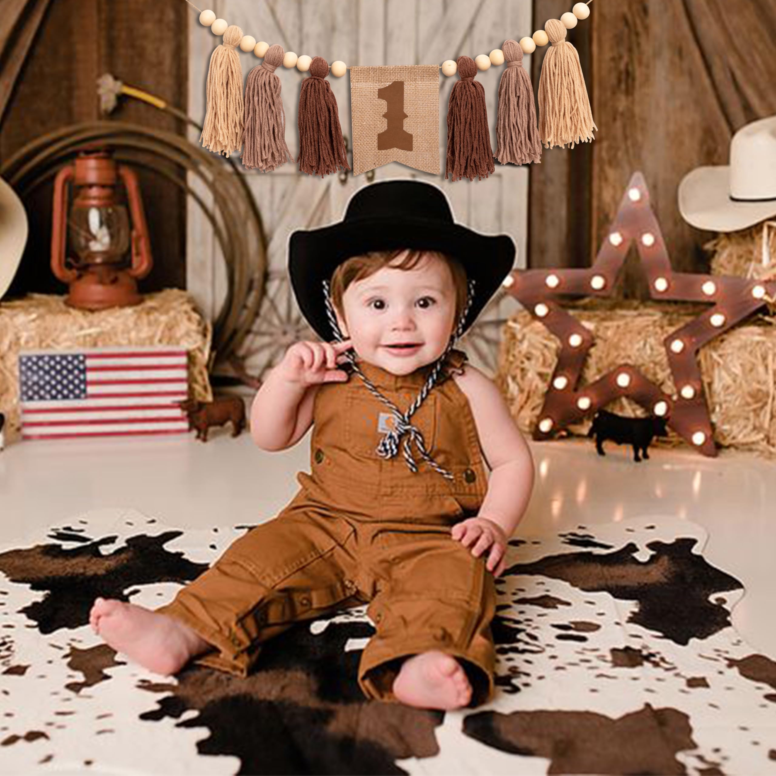 Gostman Cowboy First Birthday High Chair Banner – Brown Cowboy-Themed 1st Birthday Decor for Baby Boy's Highchair