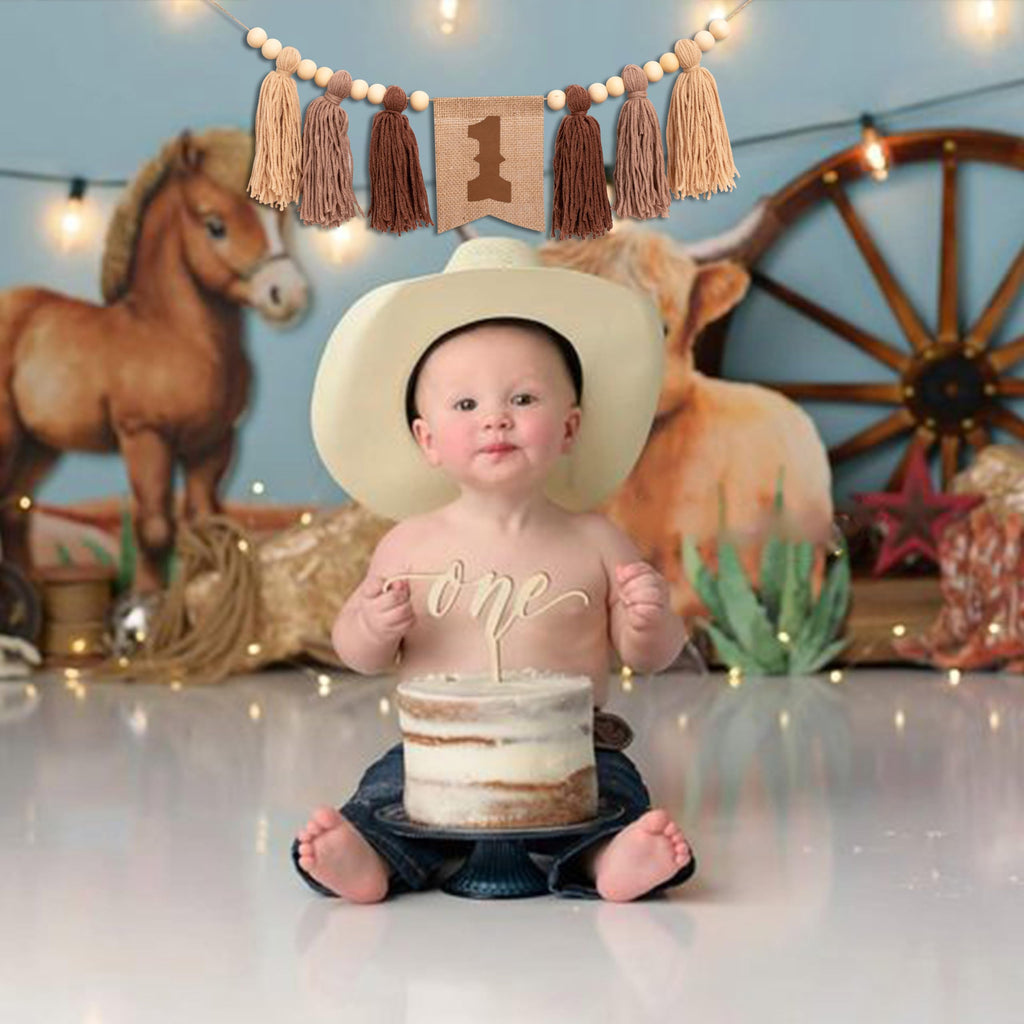 Gostman Cowboy First Birthday High Chair Banner – Brown Cowboy-Themed 1st Birthday Decor for Baby Boy's Highchair