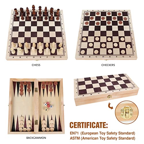 GOTHINK 3-in-1 Wooden Board Game Set – Chess, Checkers & Backgammon for Family Travel and Gifting