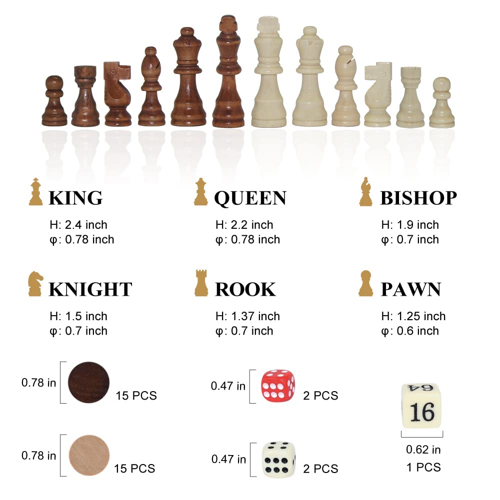 GOTHINK 3-in-1 Wooden Board Game Set – Chess, Checkers & Backgammon for Family Travel and Gifting