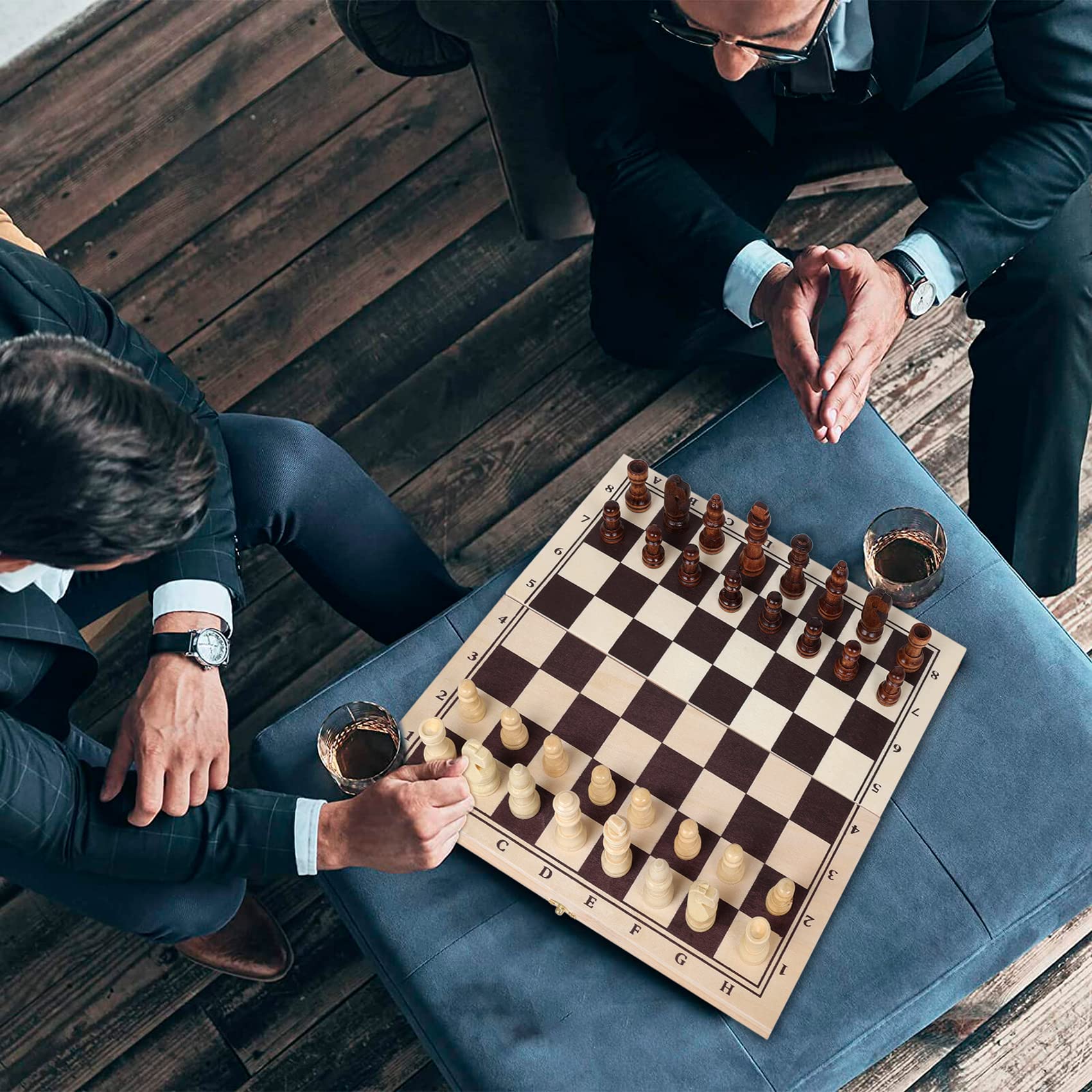 GOTHINK 3-in-1 Wooden Board Game Set – Chess, Checkers & Backgammon for Family Travel and Gifting