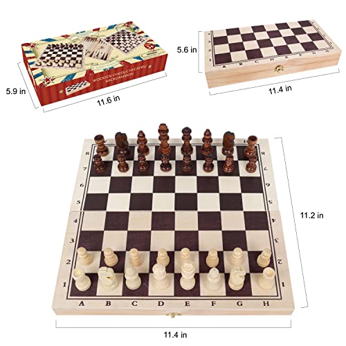 GOTHINK 3-in-1 Wooden Board Game Set – Chess, Checkers & Backgammon for Family Travel and Gifting