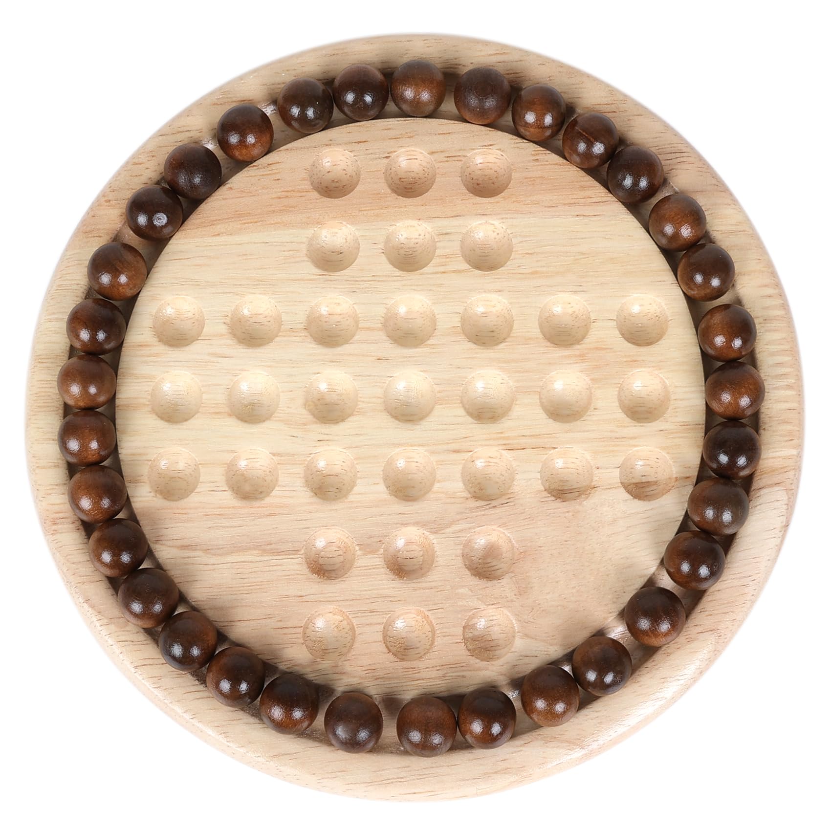 Gothink 9-Inch Solid Wood Solitaire Game – 33 Marble Balls, Handcrafted Board for Kids & Adults