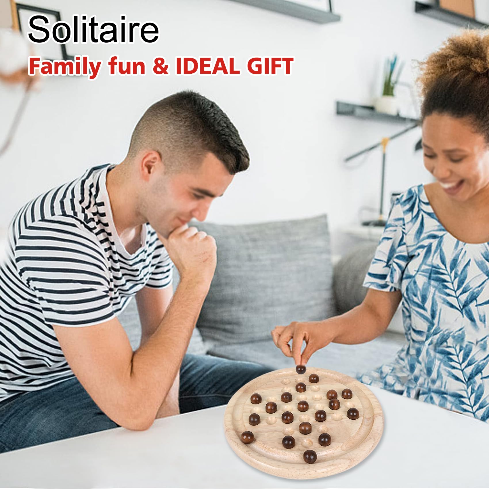 Gothink 9-Inch Solid Wood Solitaire Game – 33 Marble Balls, Handcrafted Board for Kids & Adults