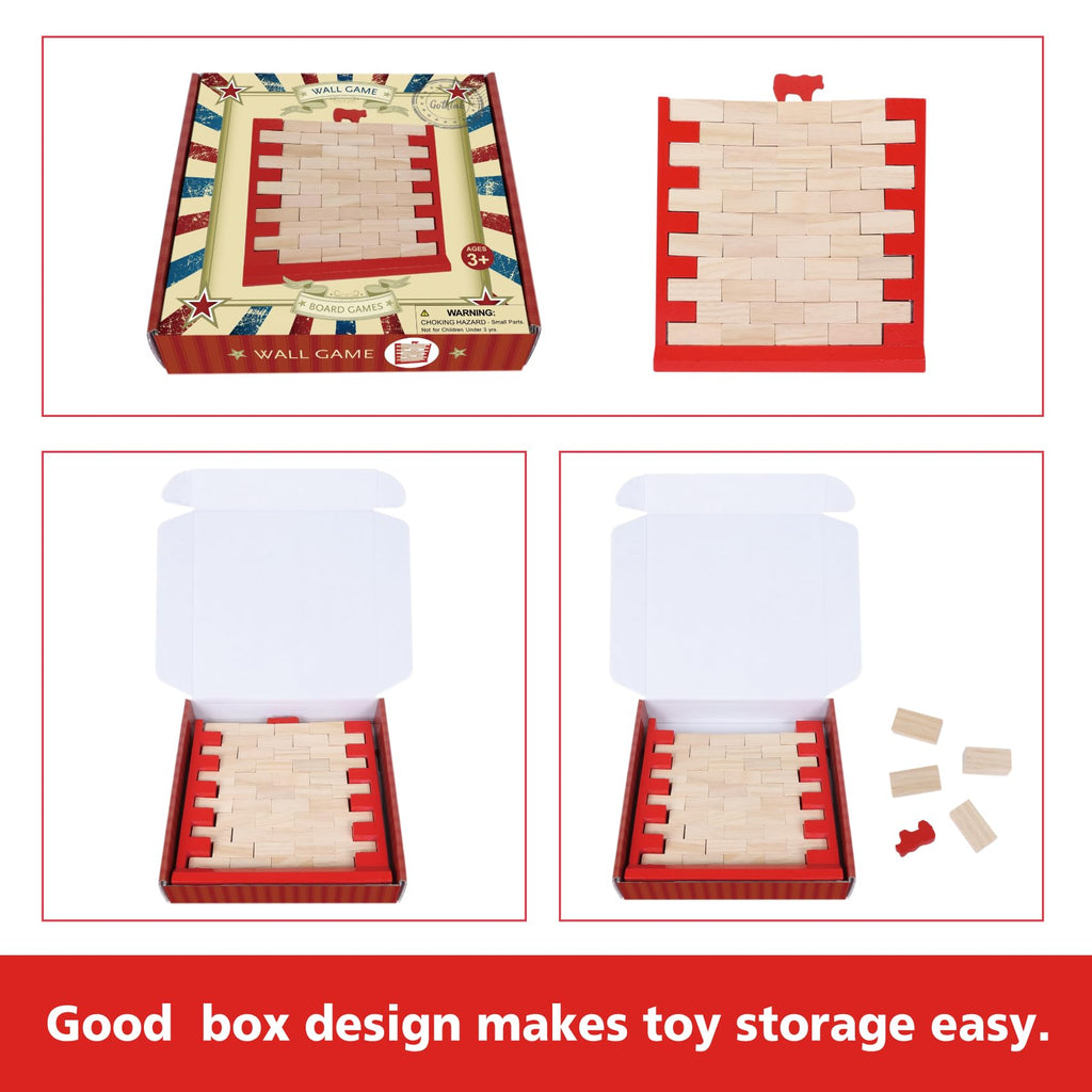 GOTHINK Brick Wall Game – Wooden Stacking Game for Family Game Night, Ages 3+