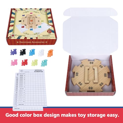 GOTHINK Mexican Train Dominoes Accessories Set – Pine Hub, 9 Metal Markers, Score Pads