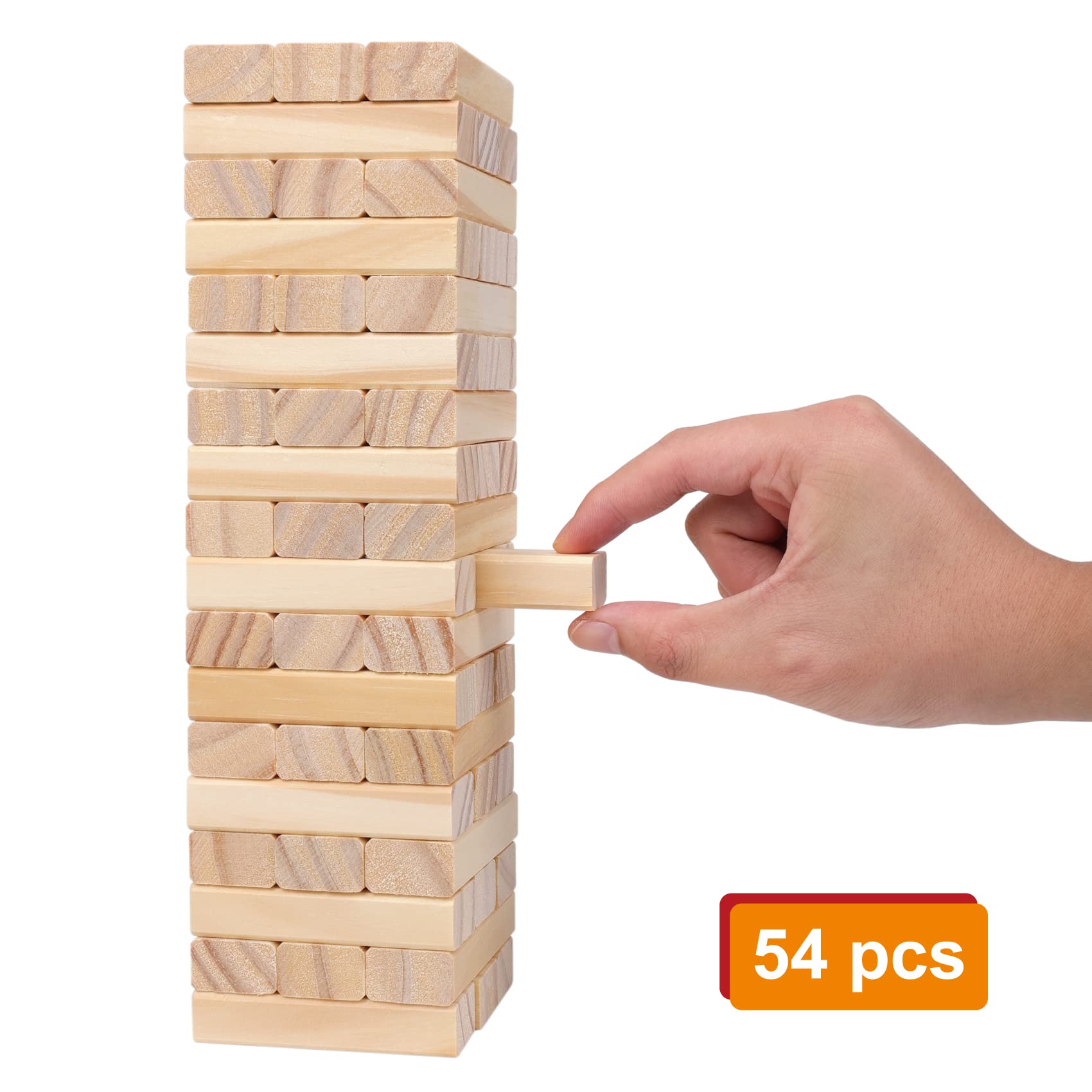 GOTHINK Tumble Tower Game – 54 Wooden Blocks for Stacking, Dominoes & Family Fun