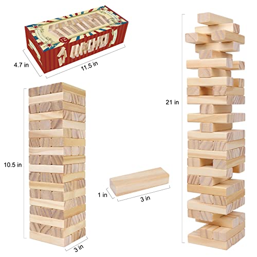 GOTHINK Tumble Tower Game – 54 Wooden Blocks for Stacking, Dominoes & Family Fun
