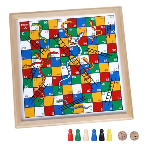 Gothink Wooden Snakes and Ladders – 13 Inch Classic Board Game, FSC Certified Pine, Ages 3+