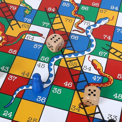 Gothink Wooden Snakes and Ladders – 13 Inch Classic Board Game, FSC Certified Pine, Ages 3+