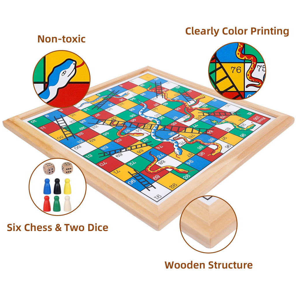 Gothink Wooden Snakes and Ladders – 13 Inch Classic Board Game, FSC Certified Pine, Ages 3+
