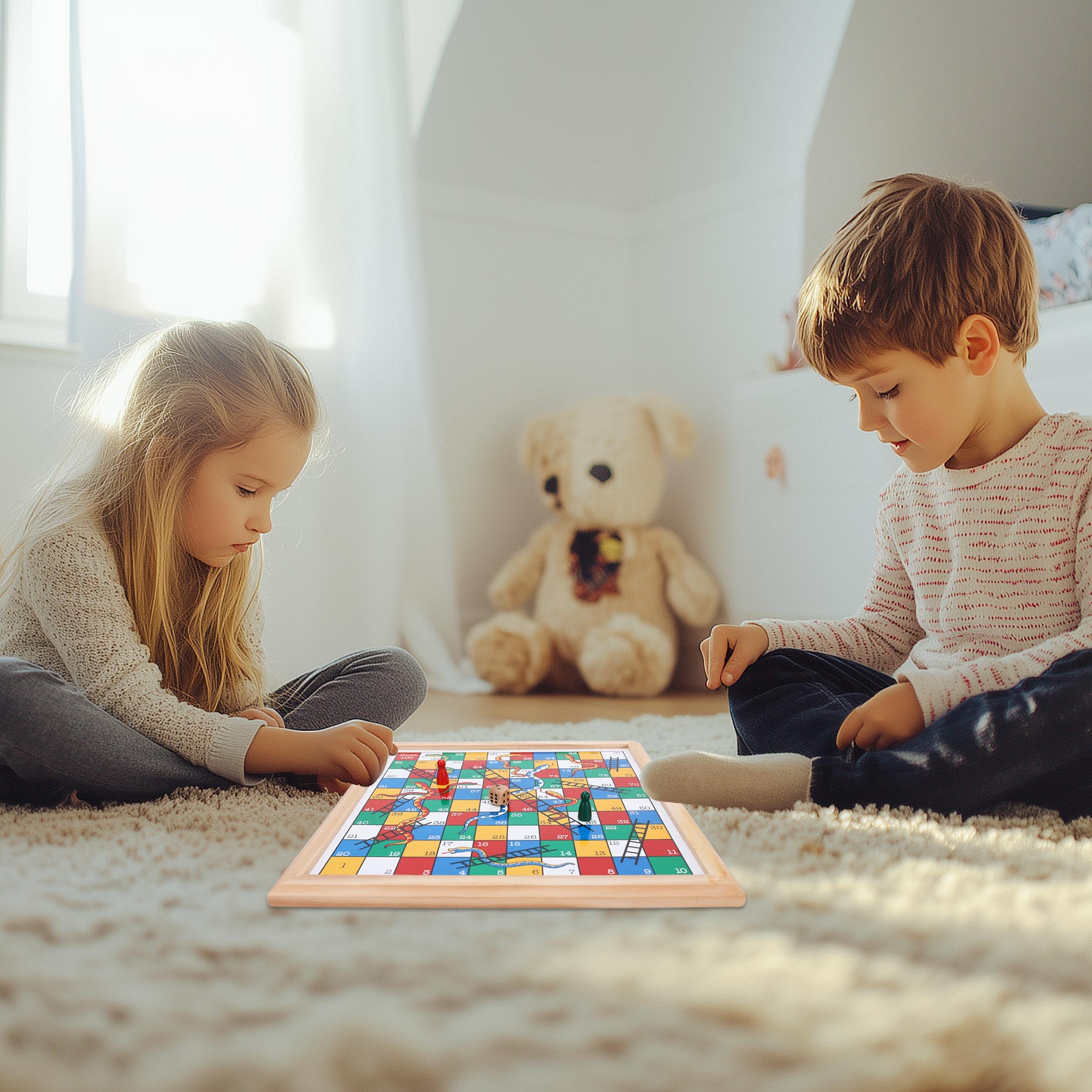 Gothink Wooden Snakes and Ladders – 13 Inch Classic Board Game, FSC Certified Pine, Ages 3+