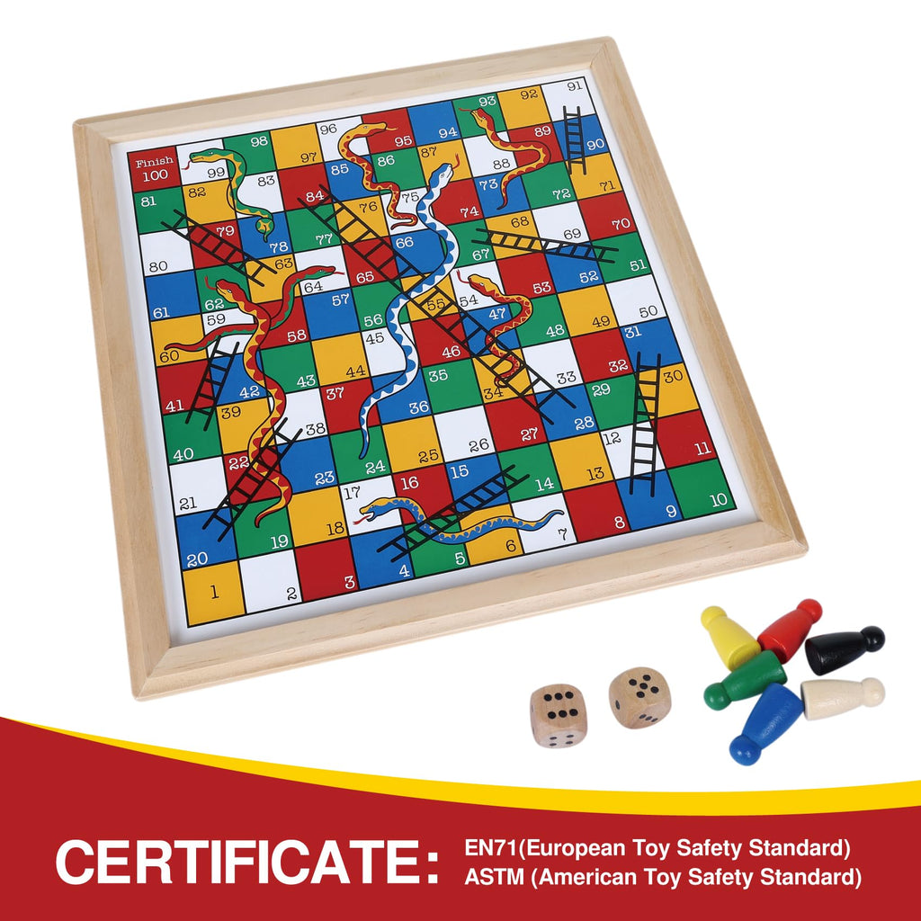 Gothink Wooden Snakes and Ladders – 13 Inch Classic Board Game, FSC Certified Pine, Ages 3+