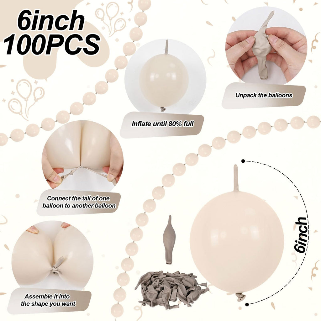 Govpy 60-Pack 10-Inch Sand White Quick Link Balloons for Party Decorations