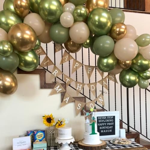 Govpy 60-Pack 12-Inch Green Gold White Latex Balloons – Retro Metallic Confetti Party Set