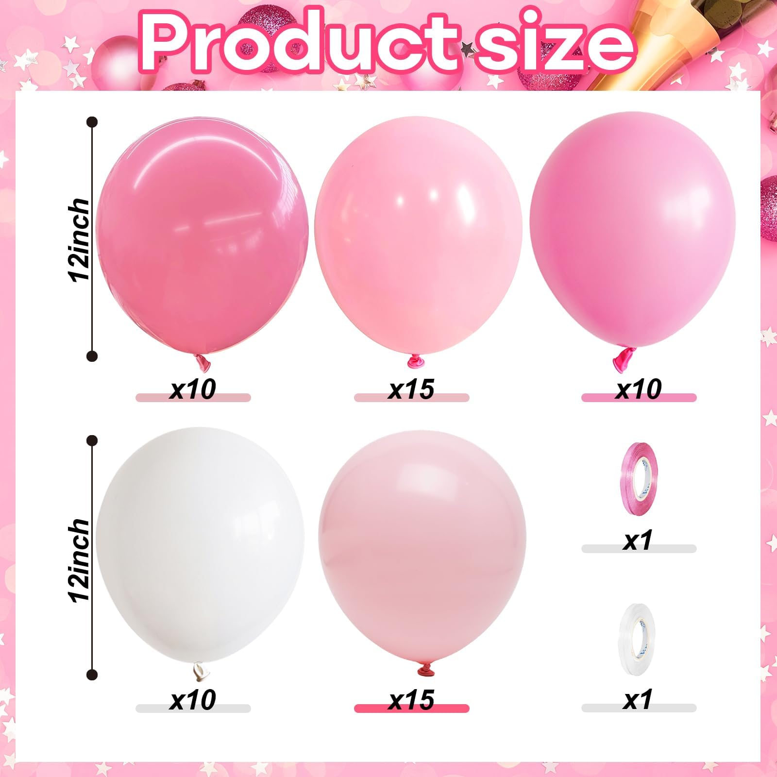 Govpy 60-Pack Pastel Pink and White Balloons with Bow Design for Parties