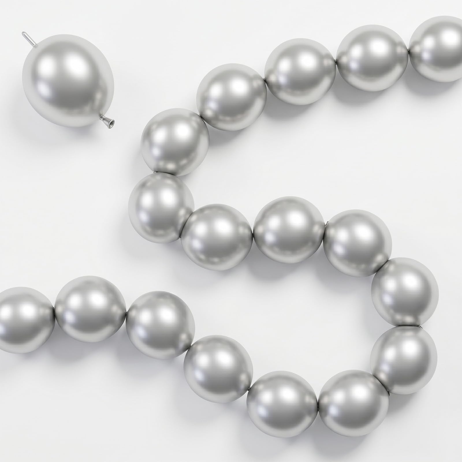 Govpy 60PCS 6-Inch Metallic Silver Link Balloons with Tails for Easy Balloon Arch, Chain, and Wall Decorations