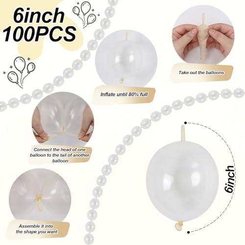 Govpy Clear Quick Link Balloons - 100 Pack 6 Inch Small Bubble Linking Balloons for Balloon Walls, Arches, and Party Decorations
