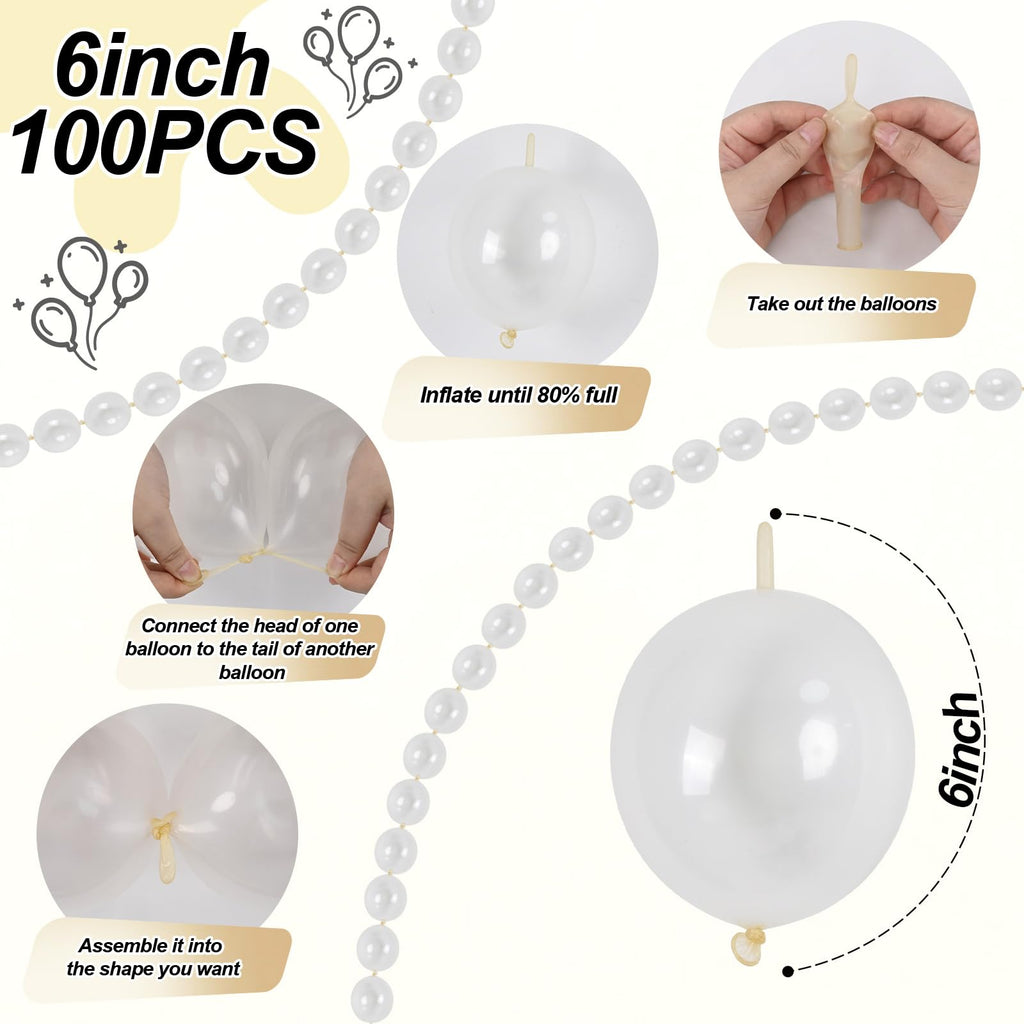 Govpy Clear Quick Link Balloons - 100 Pack 6 Inch Small Bubble Linking Balloons for Balloon Walls, Arches, and Party Decorations