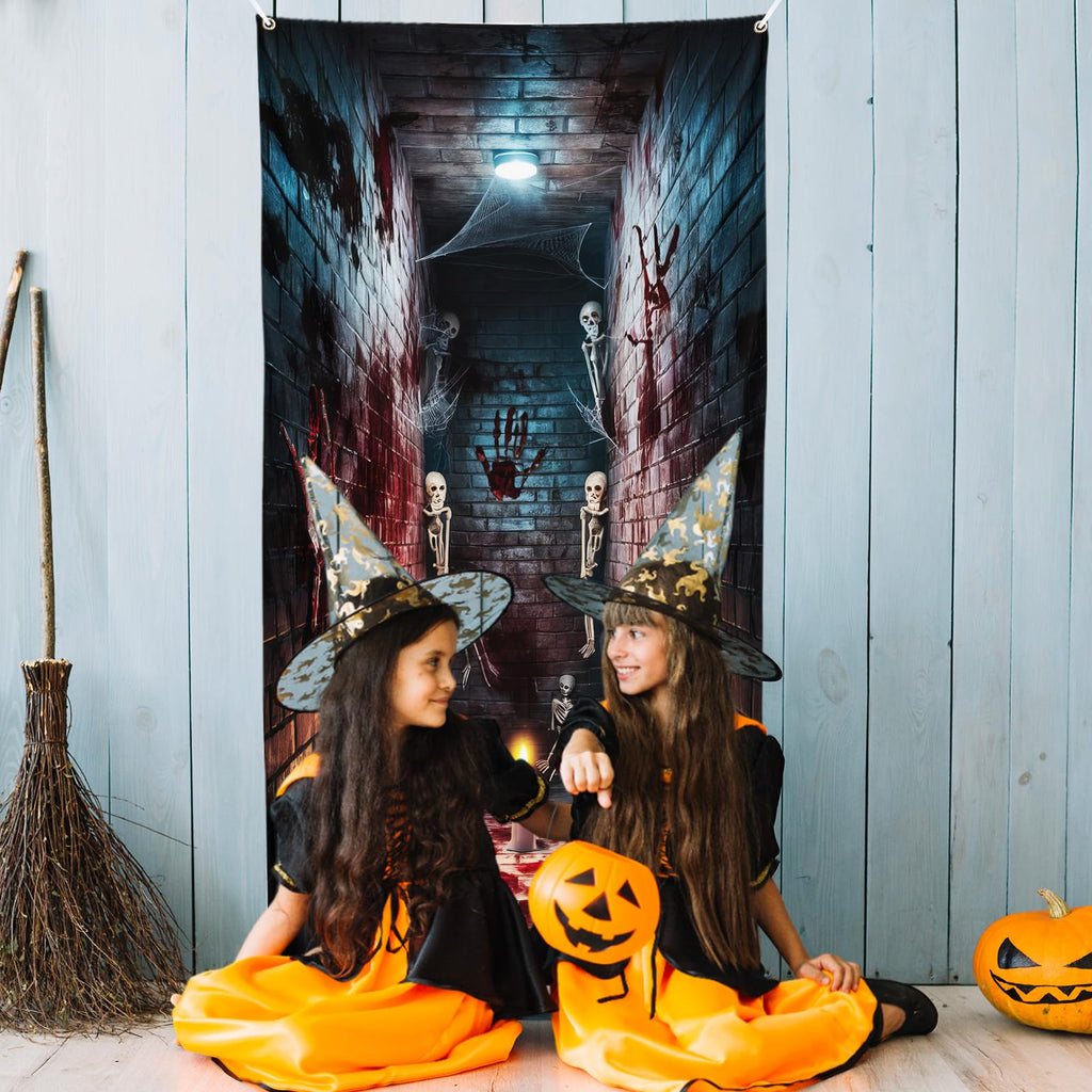 Govpy Halloween Door Banner 72x35 Inch Trick or Treat Backdrop – Red & Black Horror Decor