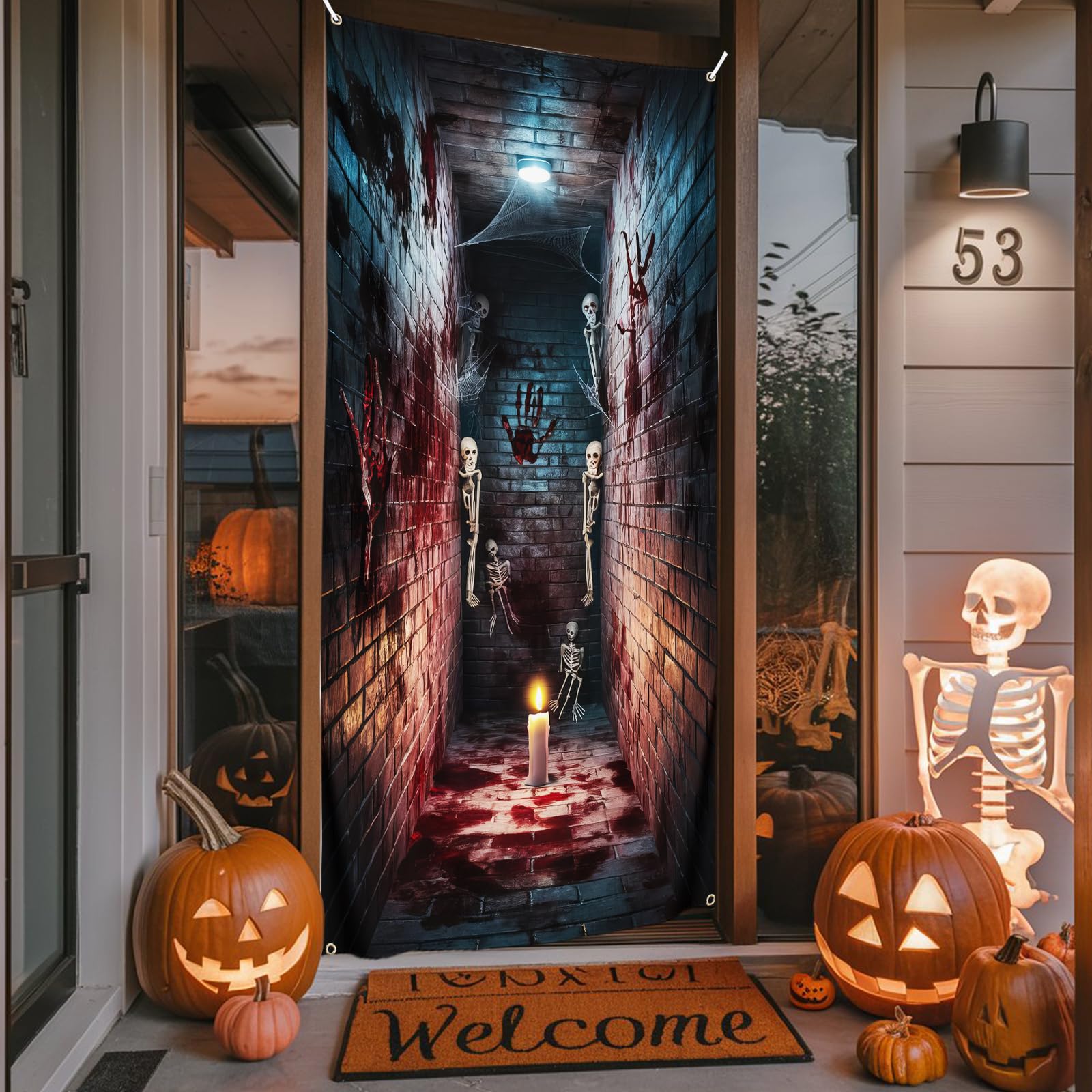 Govpy Halloween Door Banner 72x35 Inch Trick or Treat Backdrop – Red & Black Horror Decor