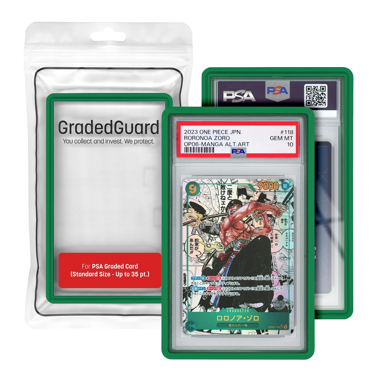 GradedGuard PSA Card Slab Protector Case – Impact Resistant TPU Holder for Standard PSA Graded Cards (Green)