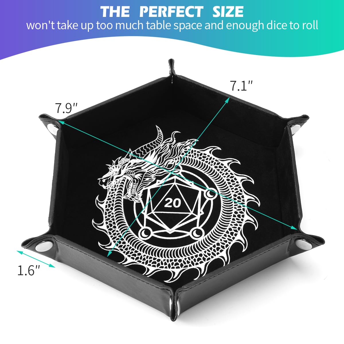 Grajar Dragon and Phoenix Folding Dice Tray Set - 2 Pack Portable PU Leather Hexagonal Rolling Tray for DND RPG