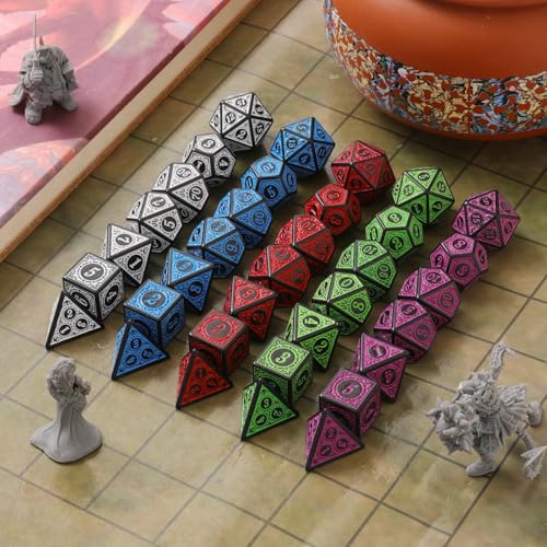 Grajar Vintage Boss Totem 35-Piece Polyhedral Dice Set with 5 Velvet Pouches – D&D & RPG