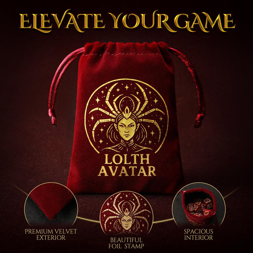 Grajar Vintage Boss Totem 35-Piece Polyhedral Dice Set with 5 Velvet Pouches – D&D & RPG
