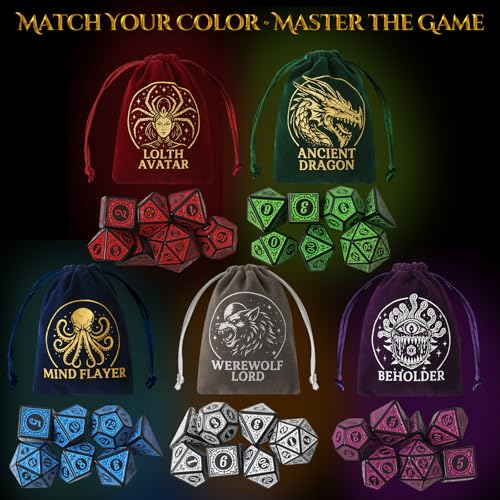 Grajar Vintage Boss Totem 35-Piece Polyhedral Dice Set with 5 Velvet Pouches – D&D & RPG