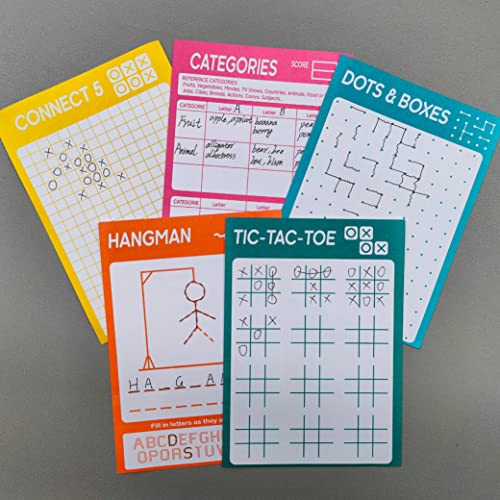 GRANDLMOON 5 Portable Travel Game Pad – 75 Sheets of Classic Pencil & Paper Games for Kids (6 x 9 inches)