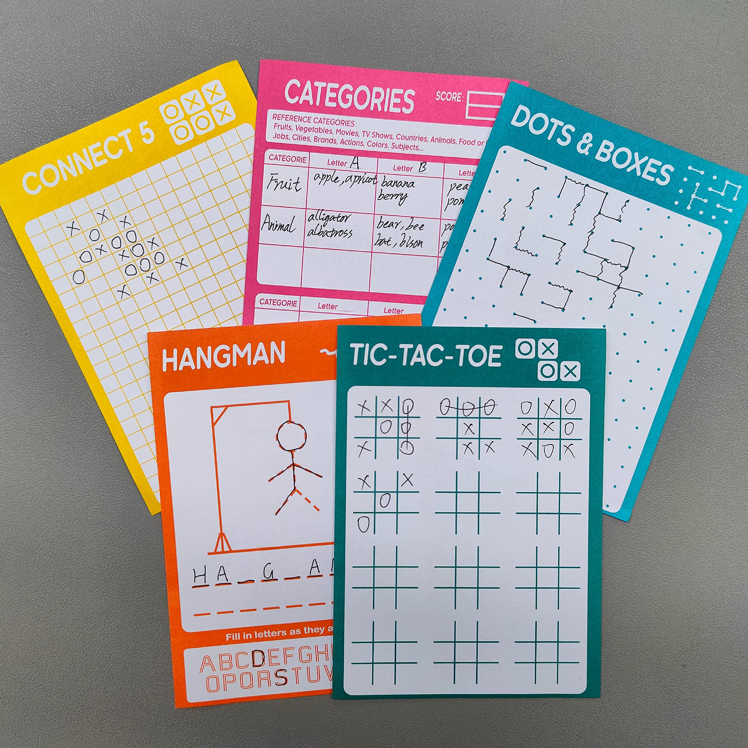 GRANDLMOON 5 Portable Travel Game Pad – 75 Sheets of Classic Pencil & Paper Games for Kids (6 x 9 inches)