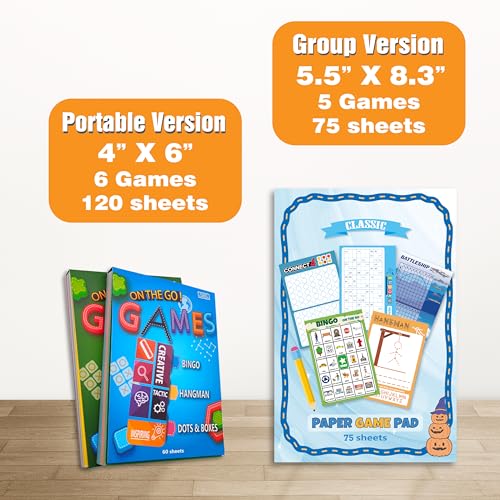 GRANDLMOON 5 Portable Travel Game Pad with 75 Sheets – Classic Pencil & Paper Games for On-the-Go Fun (6 x 9 Inches)
