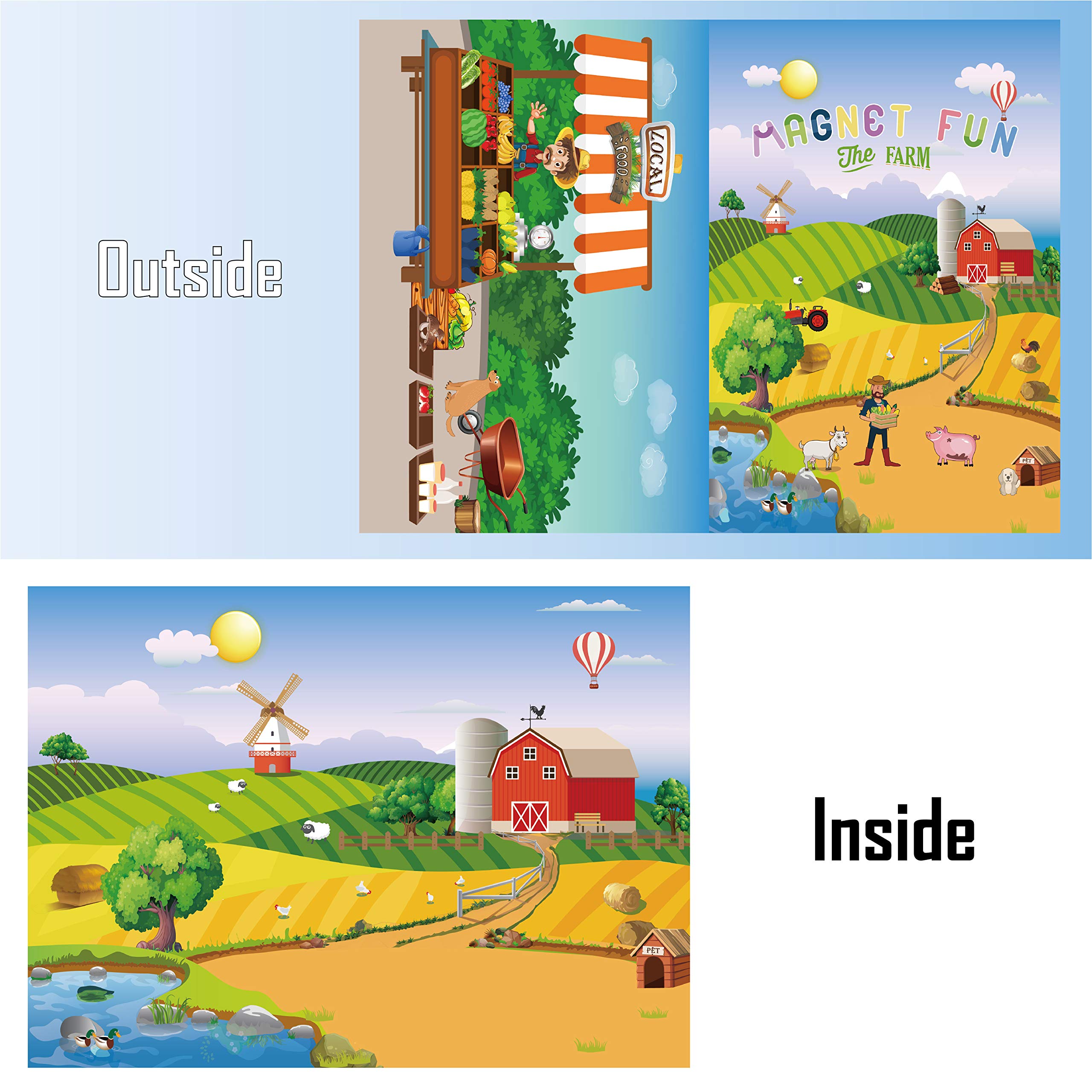 GRANDLMOON Farm Life Magnetic Playboard - 58 Pieces Portable Folding Board for Kids Ages 5+