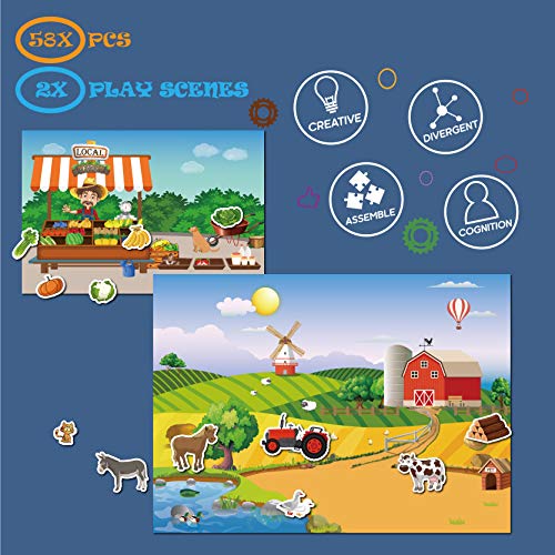 GRANDLMOON Farm Life Magnetic Playboard - 58 Pieces Portable Folding Board for Kids Ages 5+