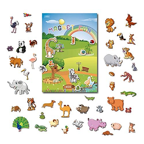 GRANDLMOON Magnetic Portable Playboard with 50 Animal Magnets – Zoo, Tree House, Amusement Park – Travel Toy for Toddlers (51 Pieces)