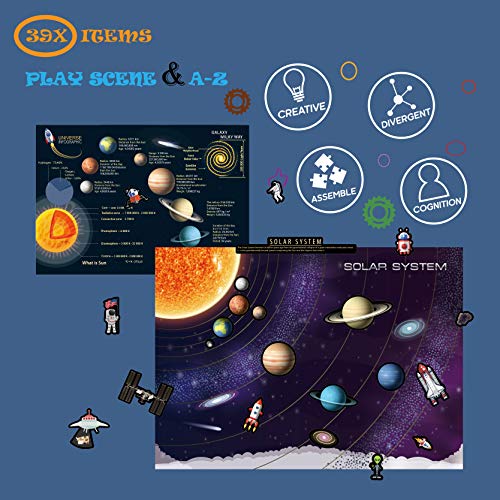 GRANDLMOON Magnetic Solar System Playboard – 39-Piece Portable Space Learning Set with Planets, Ships, and Astronaut Magnets