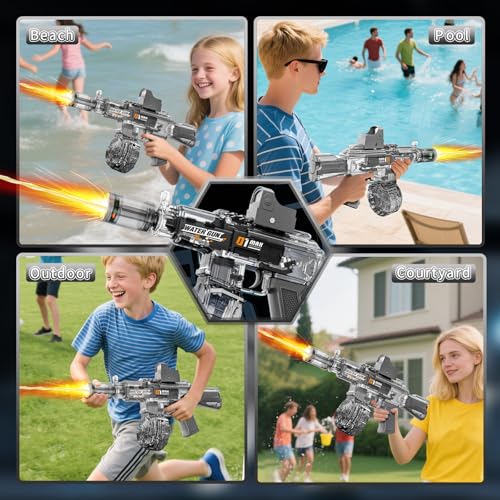 GRANTLEY Electric Water Gun - Rechargeable, 500ml, 510 Shots, LED Lights, USB-C, for Kids & Adults (Grey)