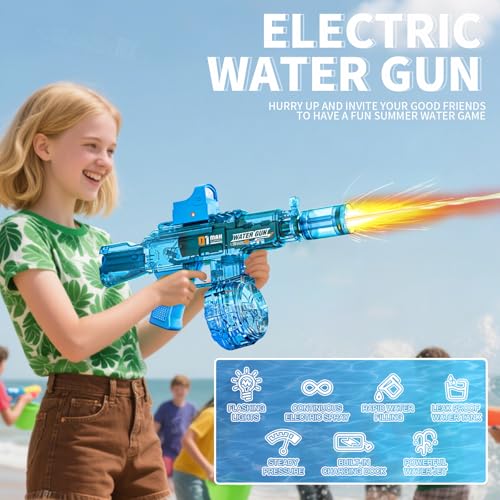 GRANTLEY Rechargeable Electric Water Gun – 32ft Automatic Blaster for Kids & Adults (Blue)