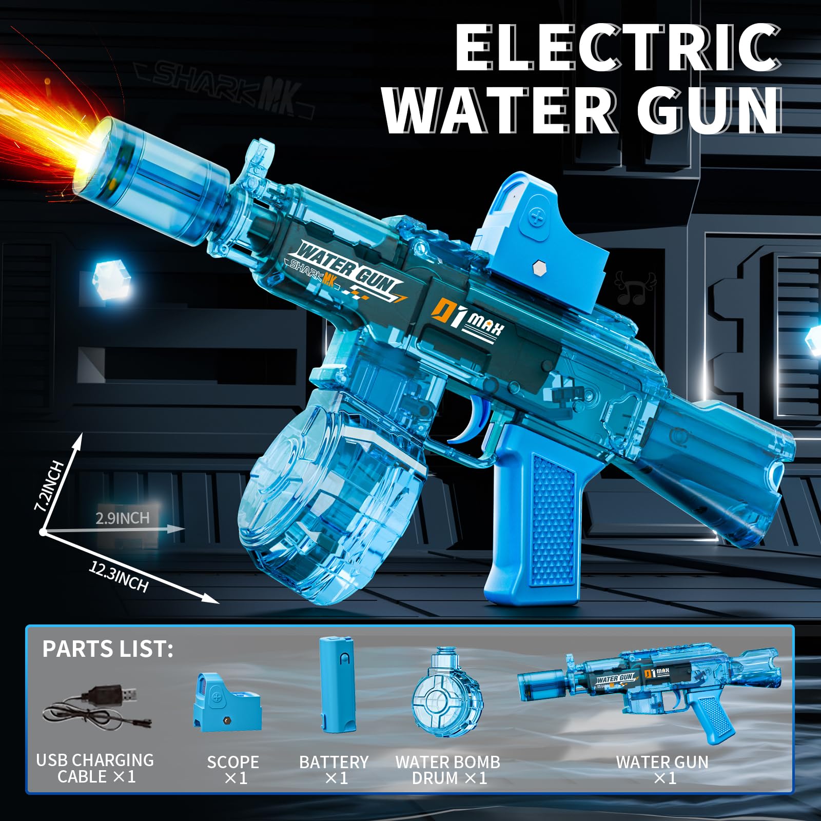 GRANTLEY Rechargeable Electric Water Gun – 32ft Automatic Blaster for Kids & Adults (Blue)