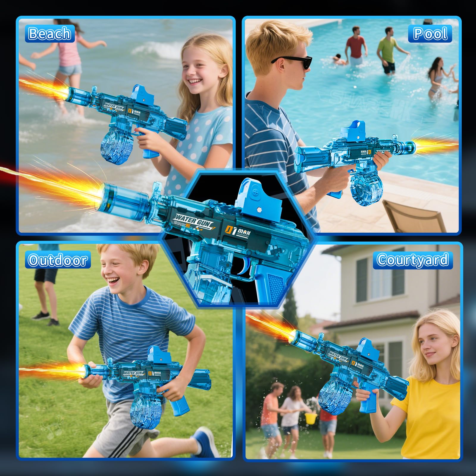 GRANTLEY Rechargeable Electric Water Gun – 32ft Automatic Blaster for Kids & Adults (Blue)