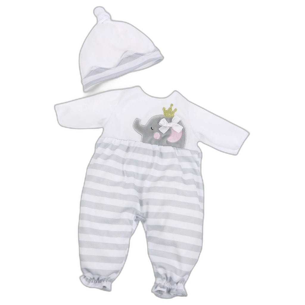 Gray Striped Long Onesie Doll Outfit with Headband and Booties – Fits 14-16 Inch Baby Dolls