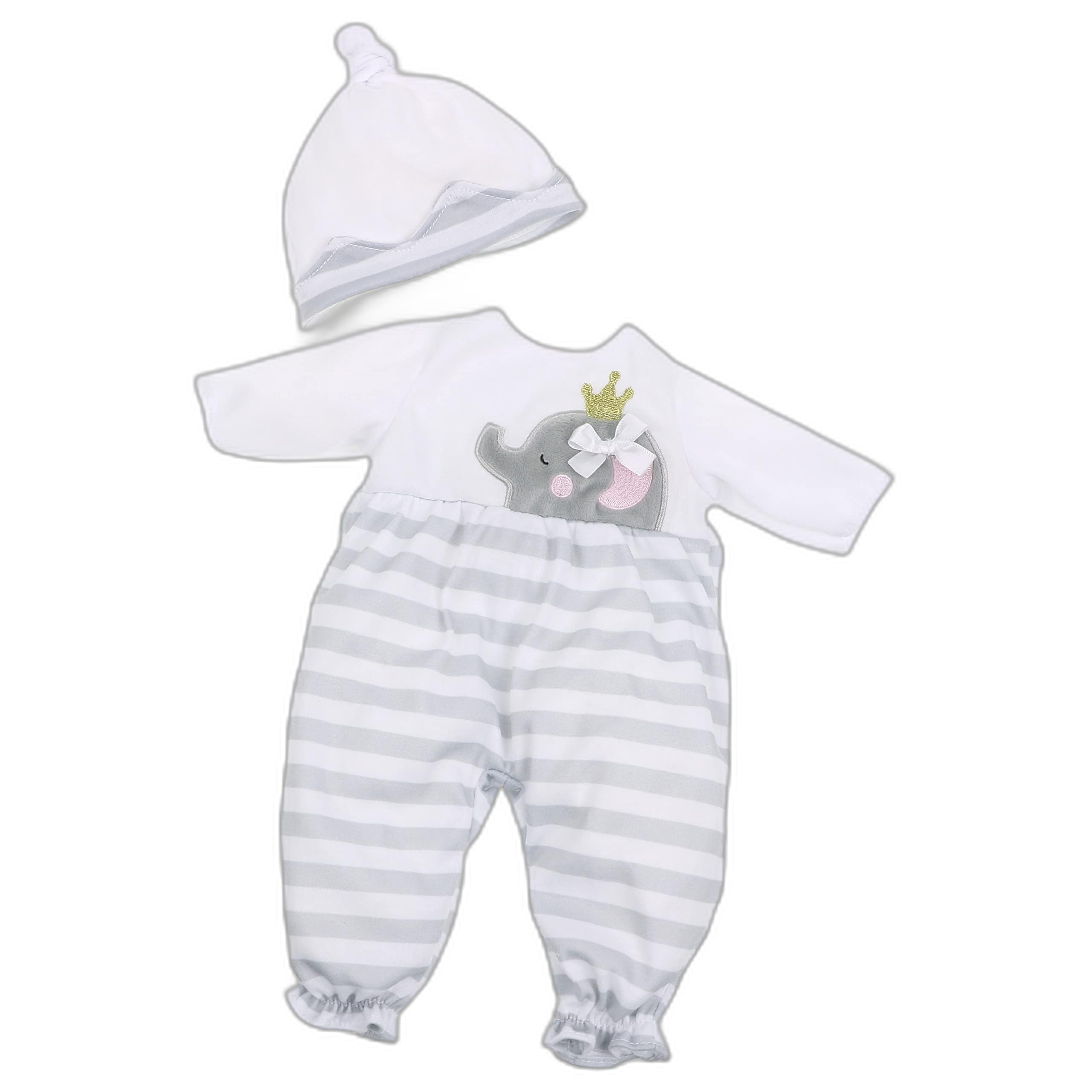Gray Striped Long Onesie Doll Outfit with Headband and Booties – Fits 14-16 Inch Baby Dolls